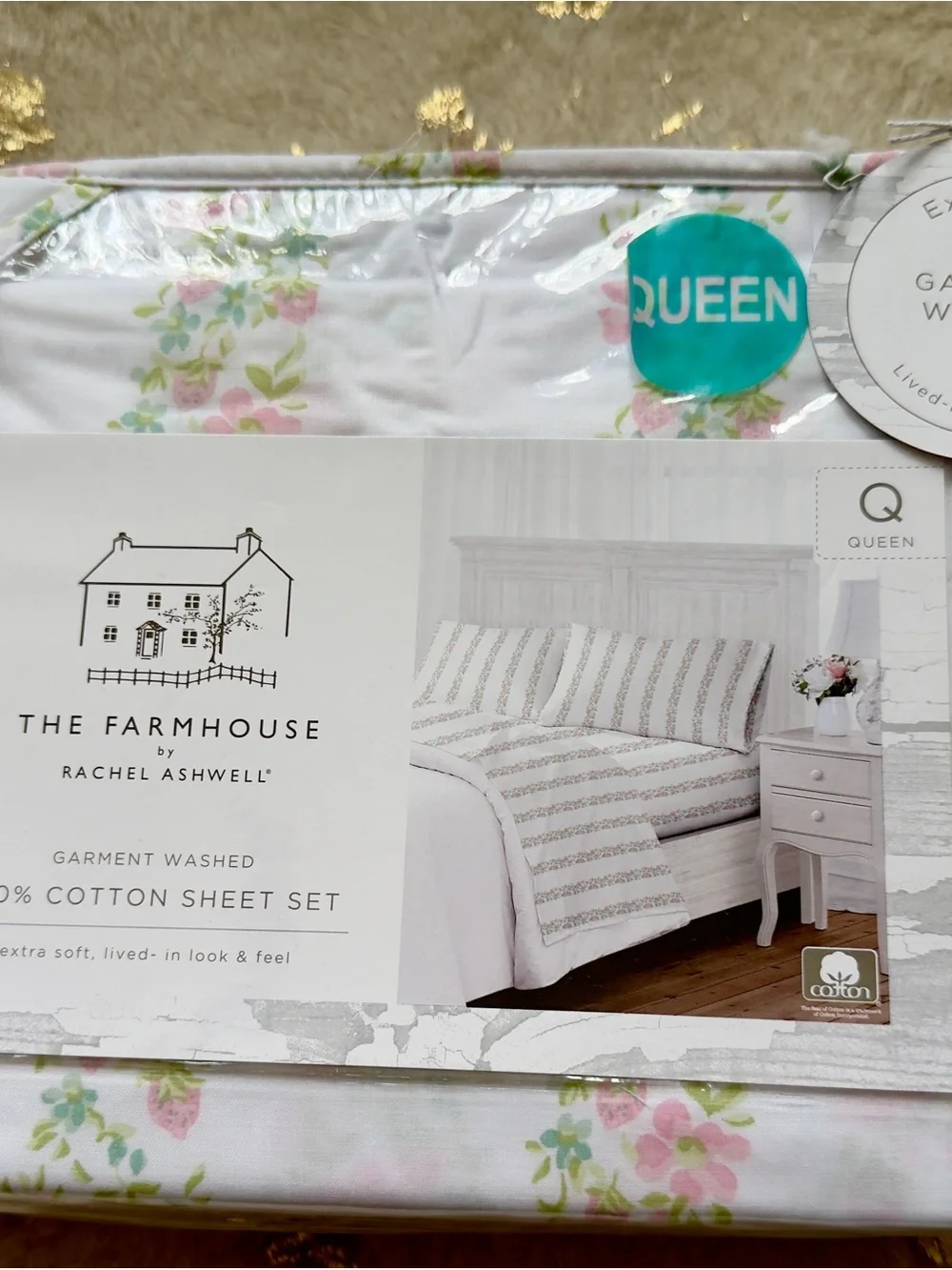 The Farmhouse Floral Cotton Sheet Set - White with Pink & Green